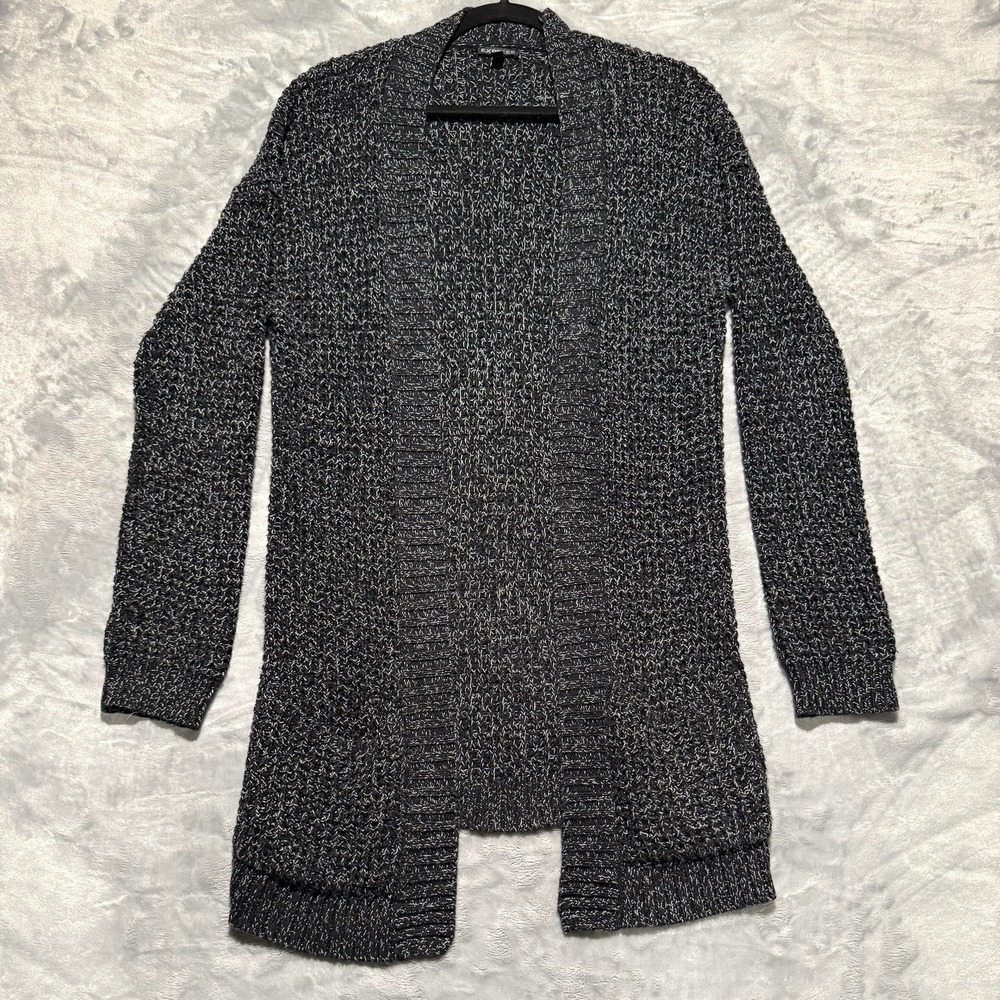 Express Long Duster Cardigan Open Front Womens Medium Black White Sweeper Mesh